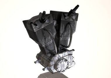 Bir beyaz gümüş ve siyah motosiklet motoru