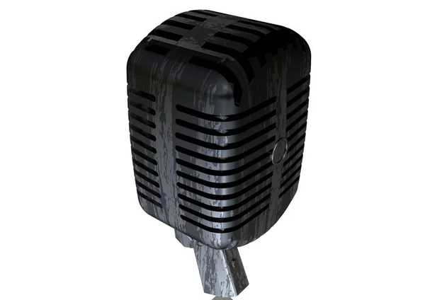 Microfone prateado e preto em um branco — Fotografia de Stock