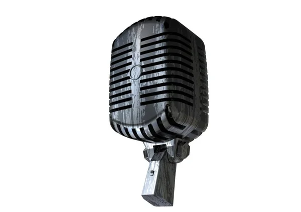 Silvery and black microphone on a white — Stock Photo, Image