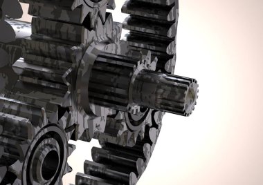 Gümüş ve siyah beyaz bir gezegensel dişli