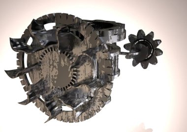 Bir beyaz üzerine siyah ve gümüş dişli mekanizması