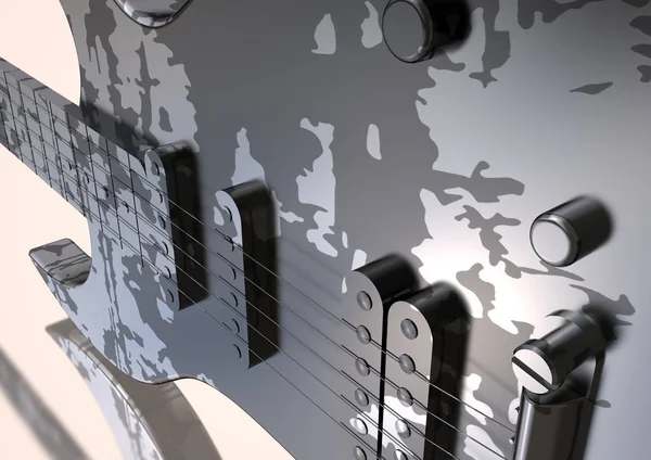 Bir beyaz üzerine siyah ve gümüş gitar — Stok fotoğraf