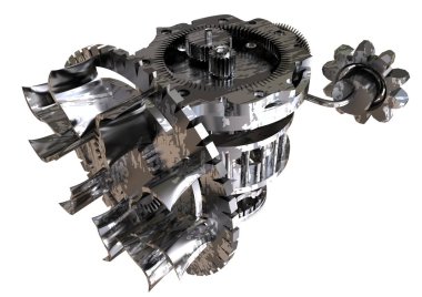 Bir beyaz üzerine siyah ve gümüş dişli mekanizması