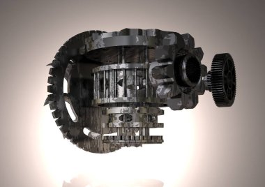 Bir beyaz üzerine siyah ve gümüş dişli mekanizması