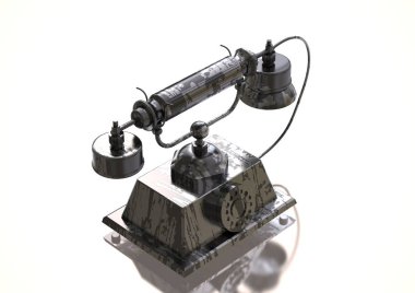 Beyaz arka planda siyah ve gümüş disk telefon. 3D render