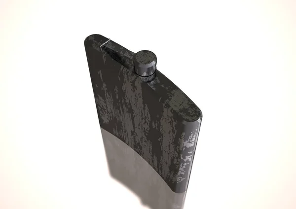 Silver and black flask for alcohol on a white — Stock Photo, Image