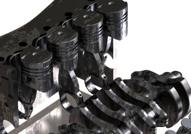 Beyaz siyah ve gümüş arabanın motoru demonte