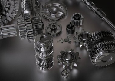 Bir beyaz üzerine siyah ve gümüş cogwheels