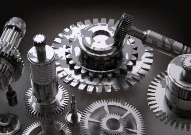 Bir beyaz üzerine siyah ve gümüş cogwheels