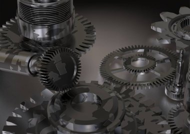 Bir beyaz üzerine siyah ve gümüş cogwheels