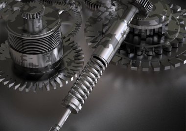 Bir beyaz üzerine siyah ve gümüş cogwheels