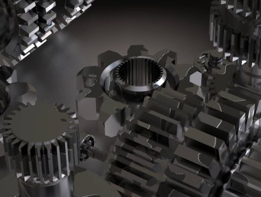 Bir beyaz üzerine siyah ve gümüş cogwheels