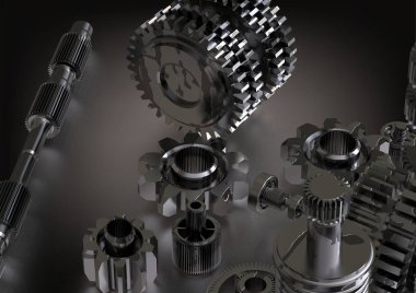 Bir beyaz üzerine siyah ve gümüş cogwheels