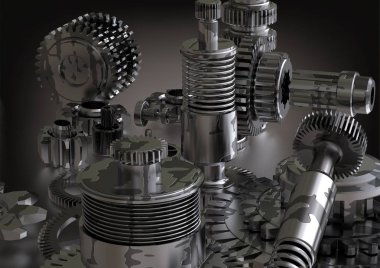 Bir beyaz üzerine siyah ve gümüş cogwheels