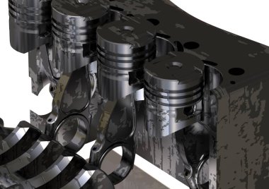 Beyaz siyah ve gümüş arabanın motoru demonte