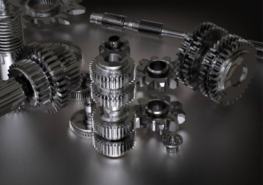 Bir beyaz üzerine siyah ve gümüş cogwheels