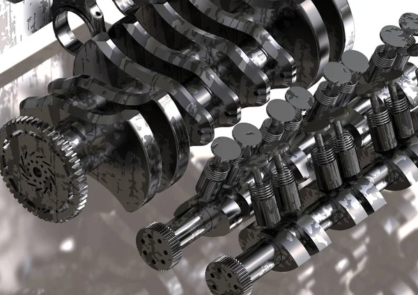 Beyaz siyah ve gümüş arabanın motoru demonte