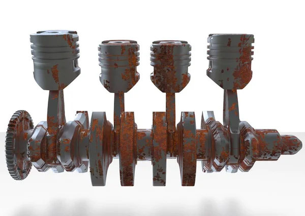 Rusty crankshaft on a white — Stock Photo, Image