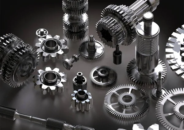 Bir beyaz üzerine siyah ve gümüş cogwheels