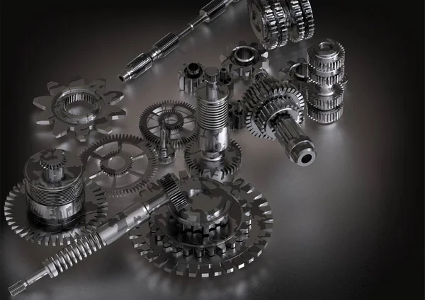 Bir beyaz üzerine siyah ve gümüş cogwheels