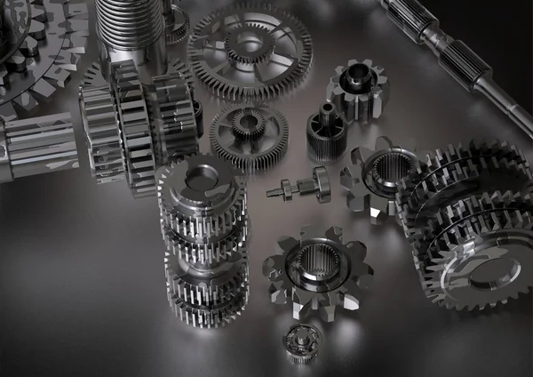 Bir beyaz üzerine siyah ve gümüş cogwheels