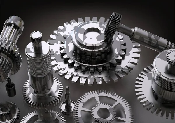 Bir beyaz üzerine siyah ve gümüş cogwheels