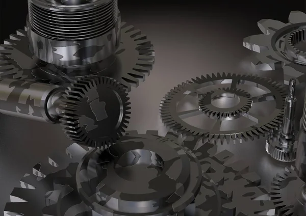 Bir beyaz üzerine siyah ve gümüş cogwheels