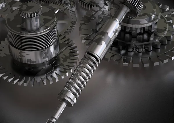 Bir beyaz üzerine siyah ve gümüş cogwheels
