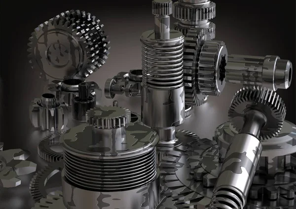 Bir beyaz üzerine siyah ve gümüş cogwheels