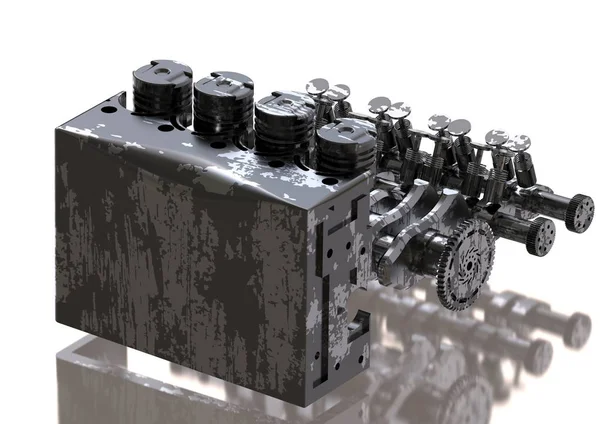 Beyaz siyah ve gümüş arabanın motoru demonte