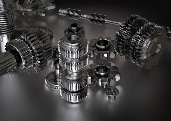 Bir beyaz üzerine siyah ve gümüş cogwheels