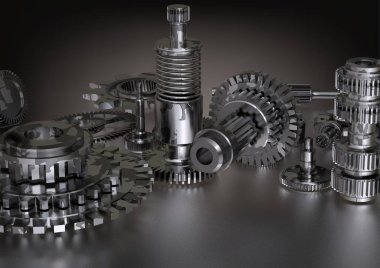 Bir beyaz üzerine siyah ve gümüş cogwheels