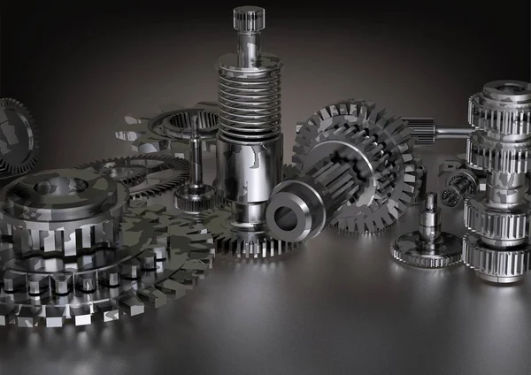 Bir beyaz üzerine siyah ve gümüş cogwheels