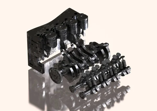 Black and silver car engine disassembled on a white — Stock Photo, Image