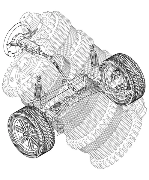 Suspensão do carro e mecanismo de engrenagem em um branco — Vetor de Stock