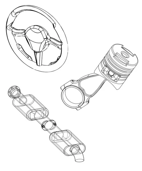 Volant, piston et tuyau d'échappement — Image vectorielle