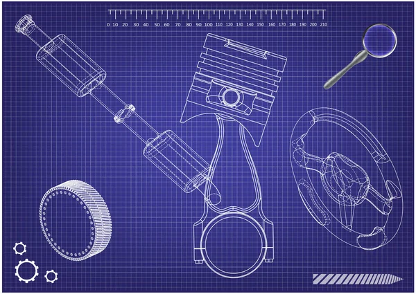 ステアリング ホイール、ピストン、排気管 — ストックベクタ