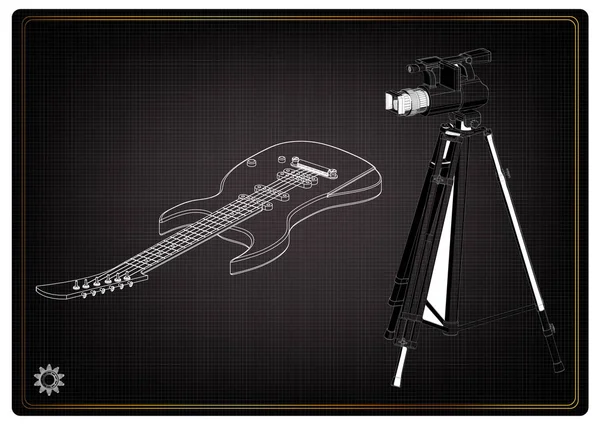 3D modell a kamera és a gitár, fekete — Stock Vector