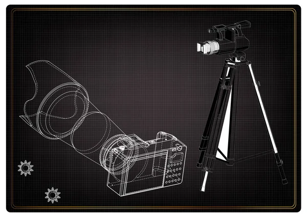 Kamery na černém pozadí. 3D — Stockový vektor