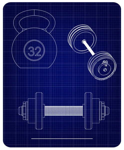 Barbell et haltère sur un bleu — Image vectorielle