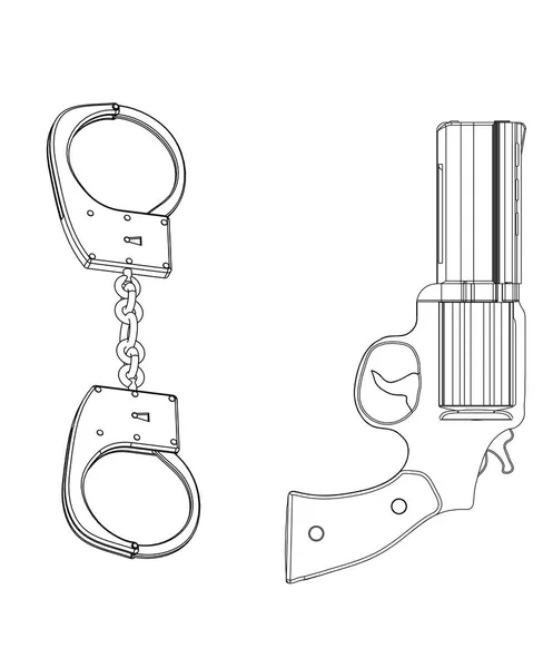 手錠と白のリボルバーの 3 d モデル — ストックベクタ