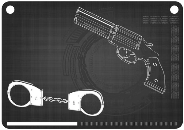 手錠と黒い拳銃の 3 d モデル — ストックベクタ