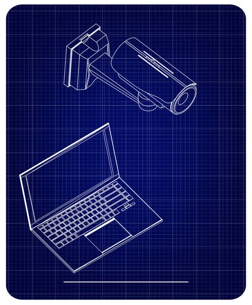 Modelo 3d de cámara de vigilancia y portátil — Archivo Imágenes Vectoriales