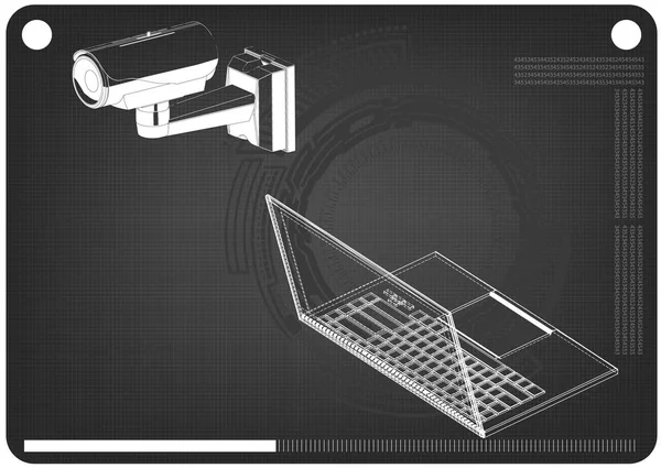 3D модель камеры наблюдения и ноутбука — стоковый вектор