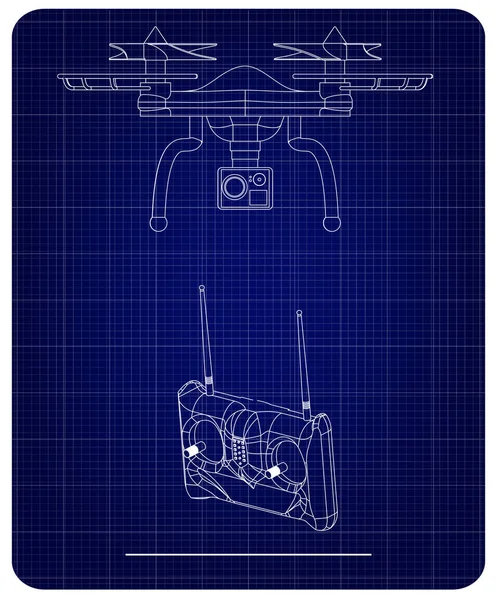 3d model of quadcopter and radio remote control — Stock Vector