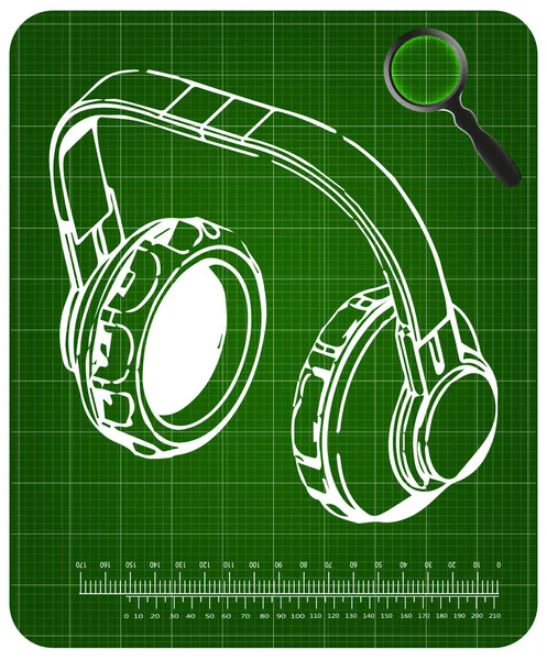 3d model of headphone on a green — Stock Vector