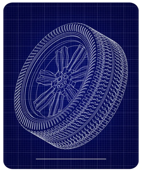 3D-Modell der Räder auf blauem Grund — Stockvektor
