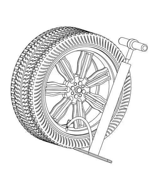 Modell Hjulet Och Pumpen Vit Bakgrund Ritning — Stock vektor