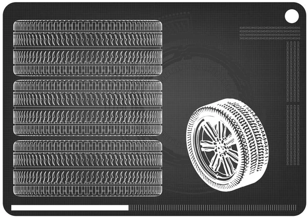 3d model of wheels on a black — Stock Vector