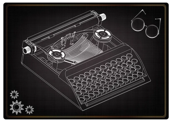 3d modelo de máquina de escrever em um preto —  Vetores de Stock